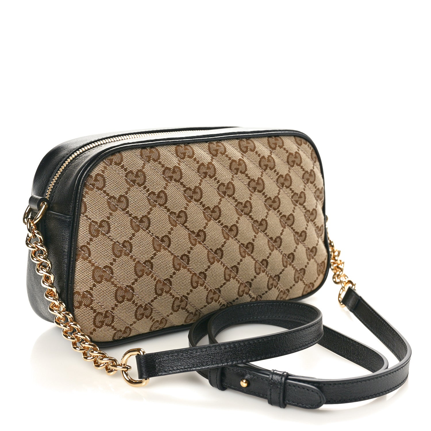 Gucci Monogram Matelasse Diagonal Small GG Marmont Chain Shoulder Bag Beige Black 2 of 10