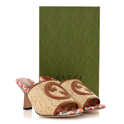 Gucci Raffia Malaga Kid Interlocking G Mabel Sandals 39 Natural 10 of 10