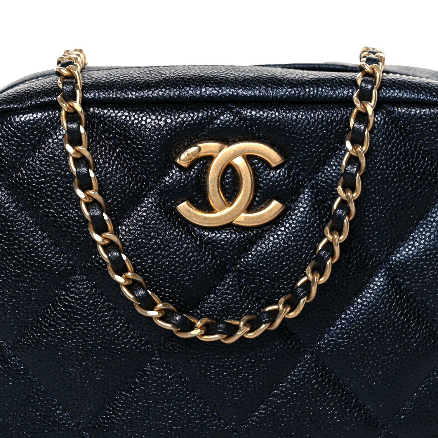 Chanel Shiny Caviar Quilted Chain Melody Camera Bag Dark Blue 8 of 10