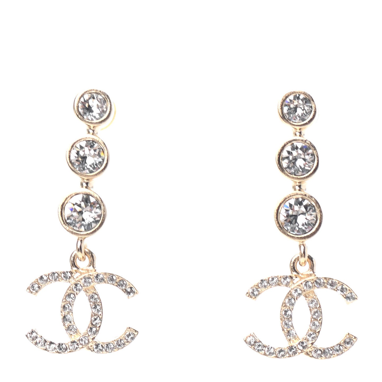 Crystal CC Drop Earrings Gold