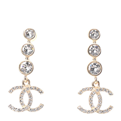 Chanel Crystal CC Drop Earrings Gold 1 of 4