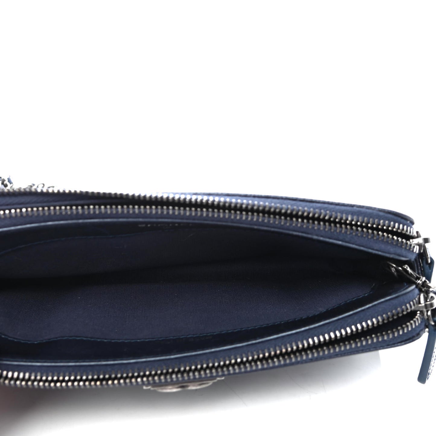 Metallic Caviar Quilted Small Boy Clutch With Chain Navy