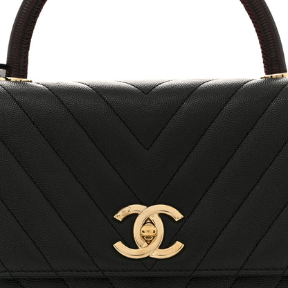 Chanel Caviar Lizard Embossed Quilted Chevron Small Coco Handle Flap Black 8 of 12