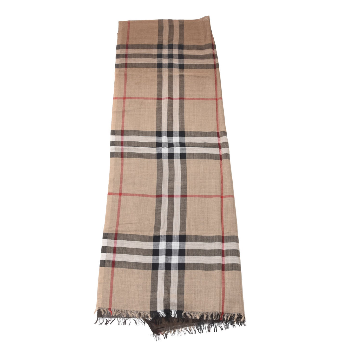 Wool Silk House Check Lightweight Scarf Camel