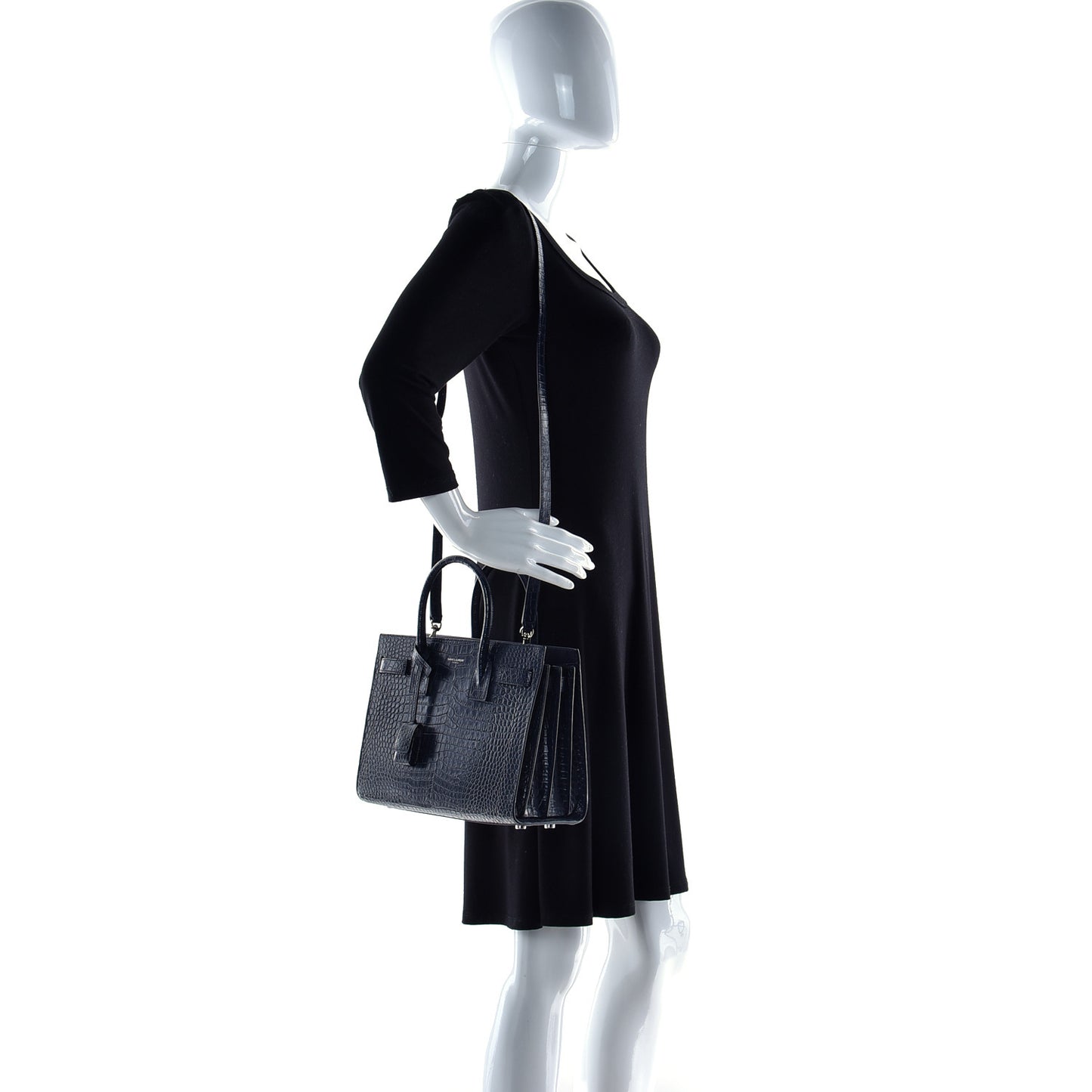 Calfskin Crocodile Embossed Baby Sac De Jour Navy