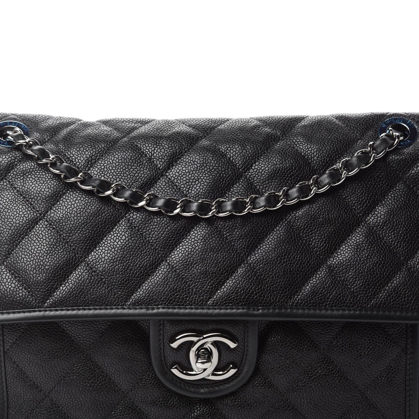 Caviar Quilted Large French Riviera Flap Black