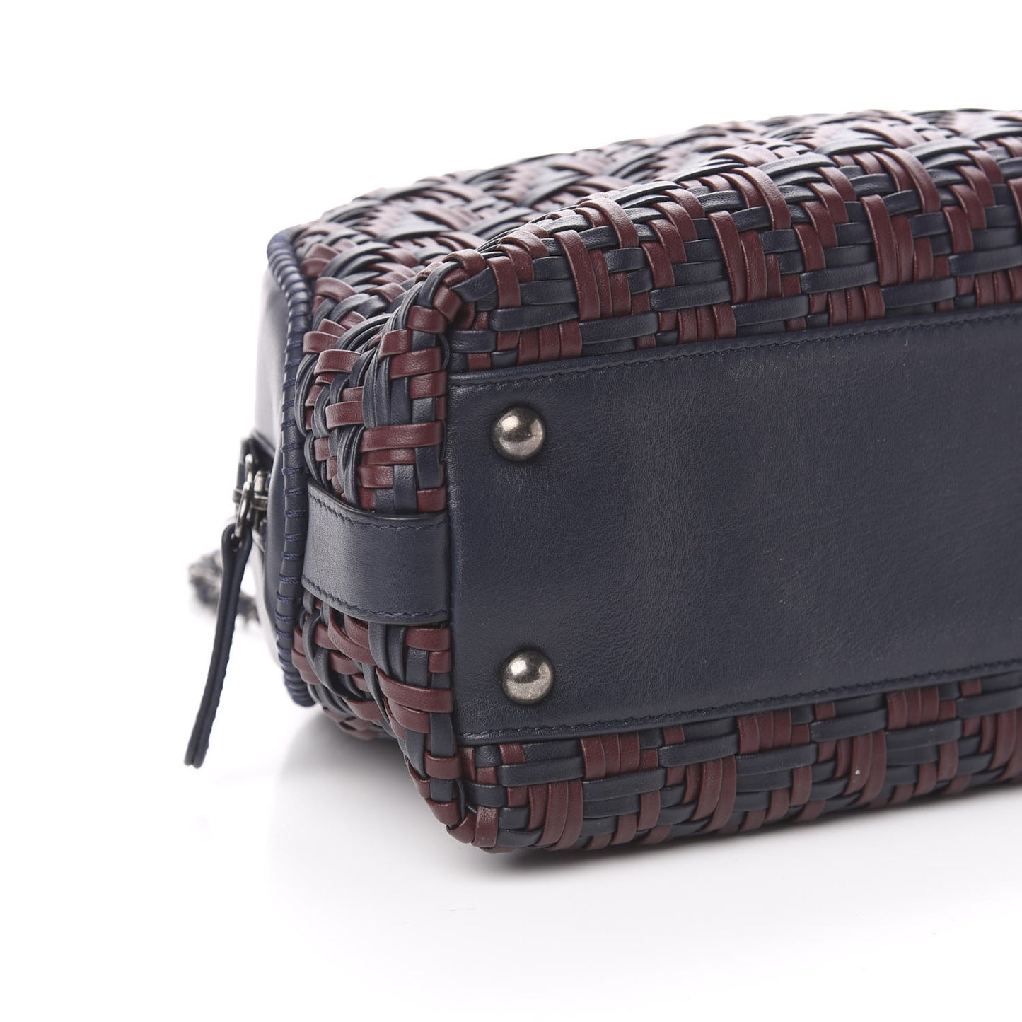 Calfskin Woven Bowling Bag Navy Blue