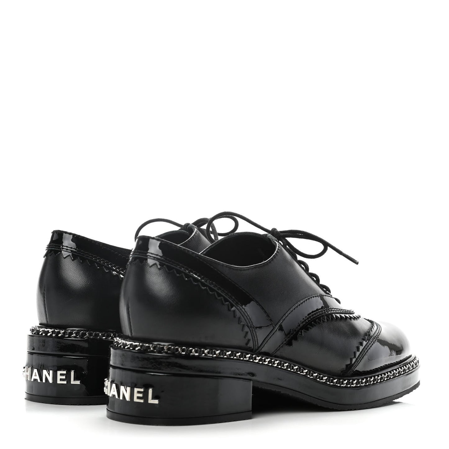 Lambskin Patent Calfskin CC Brogue Lace Up Oxfords 38 Black