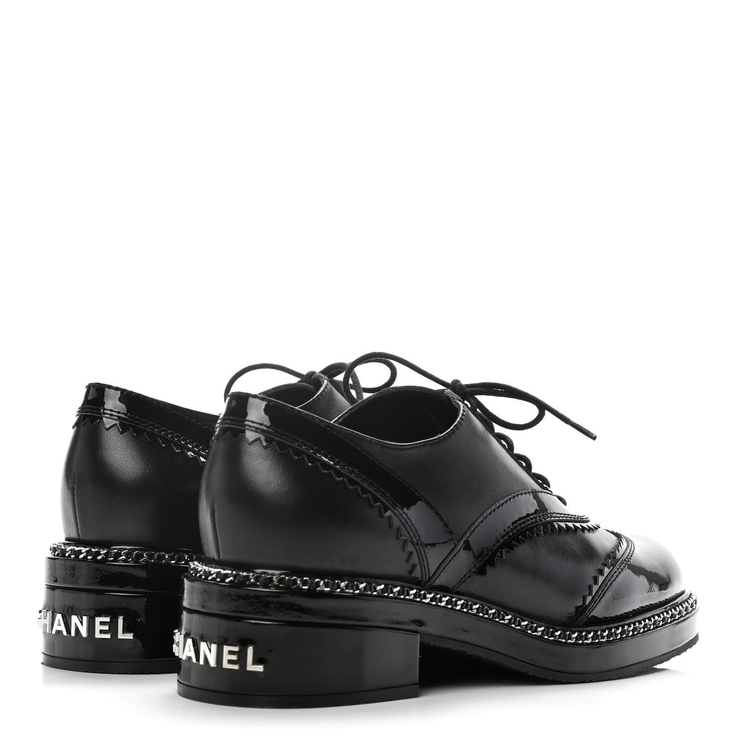 Chanel Lambskin Patent Calfskin CC Brogue Lace Up Oxfords 38 Black 4 of 12