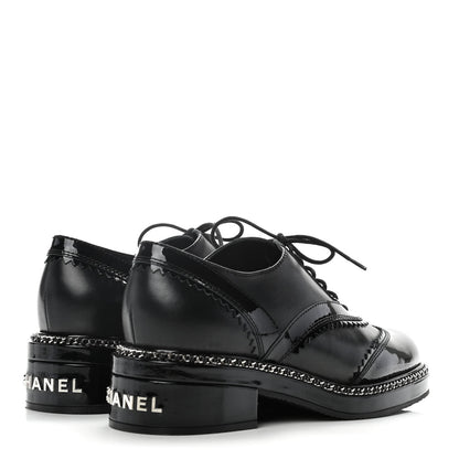 Chanel Lambskin Patent Calfskin CC Brogue Lace Up Oxfords 38 Black 4 of 12