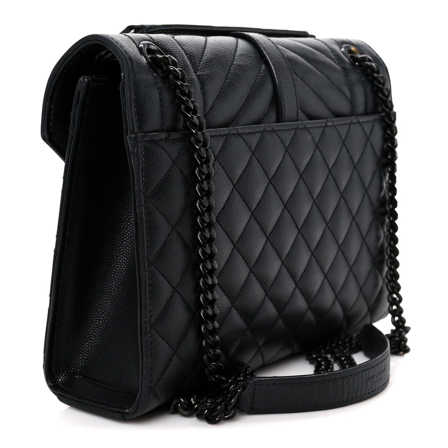 Grain De Poudre Textured Mixed Matelasse Triquilt Medium Monogram Monochrome Satchel Black