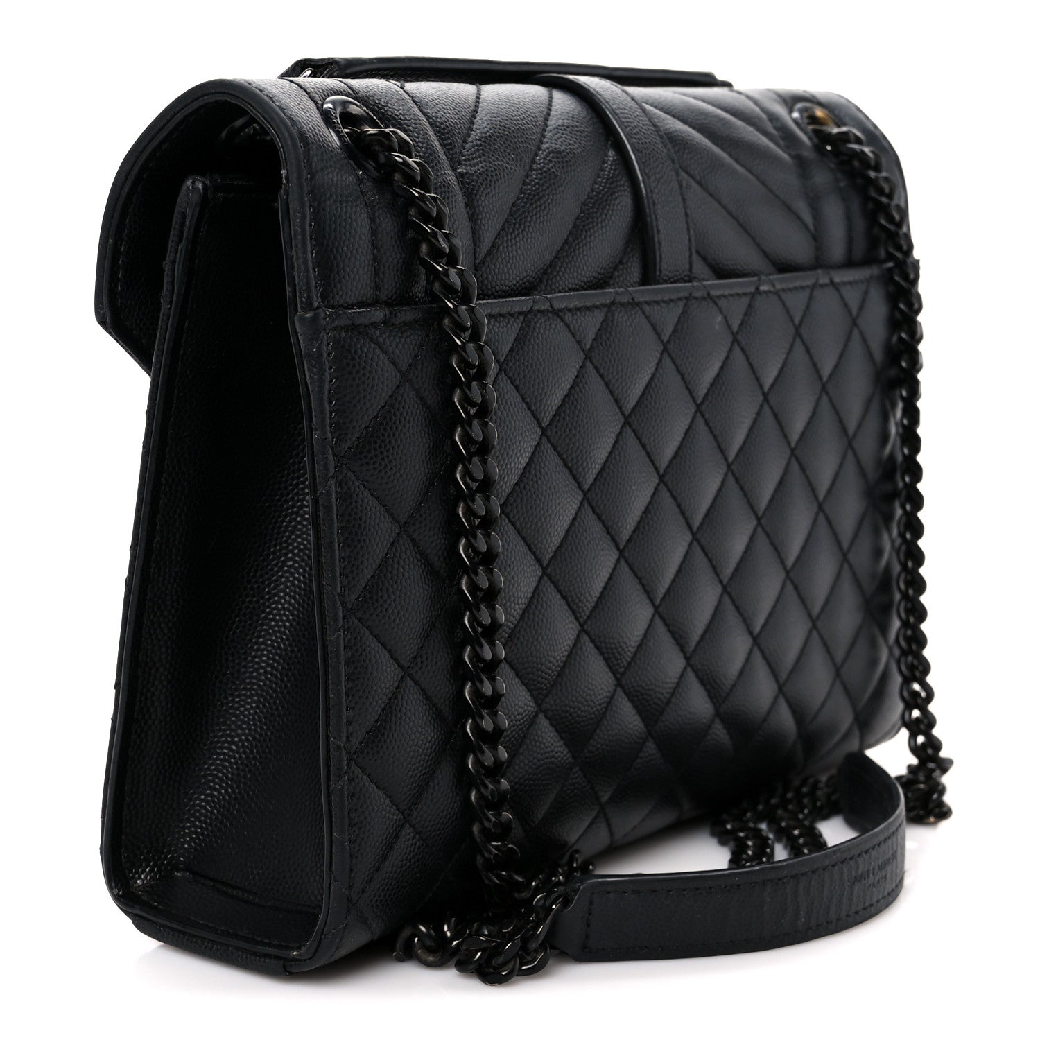 Saint Laurent Grain De Poudre Textured Mixed Matelasse Triquilt Medium Monogram Monochrome Satchel Black 3 of 11