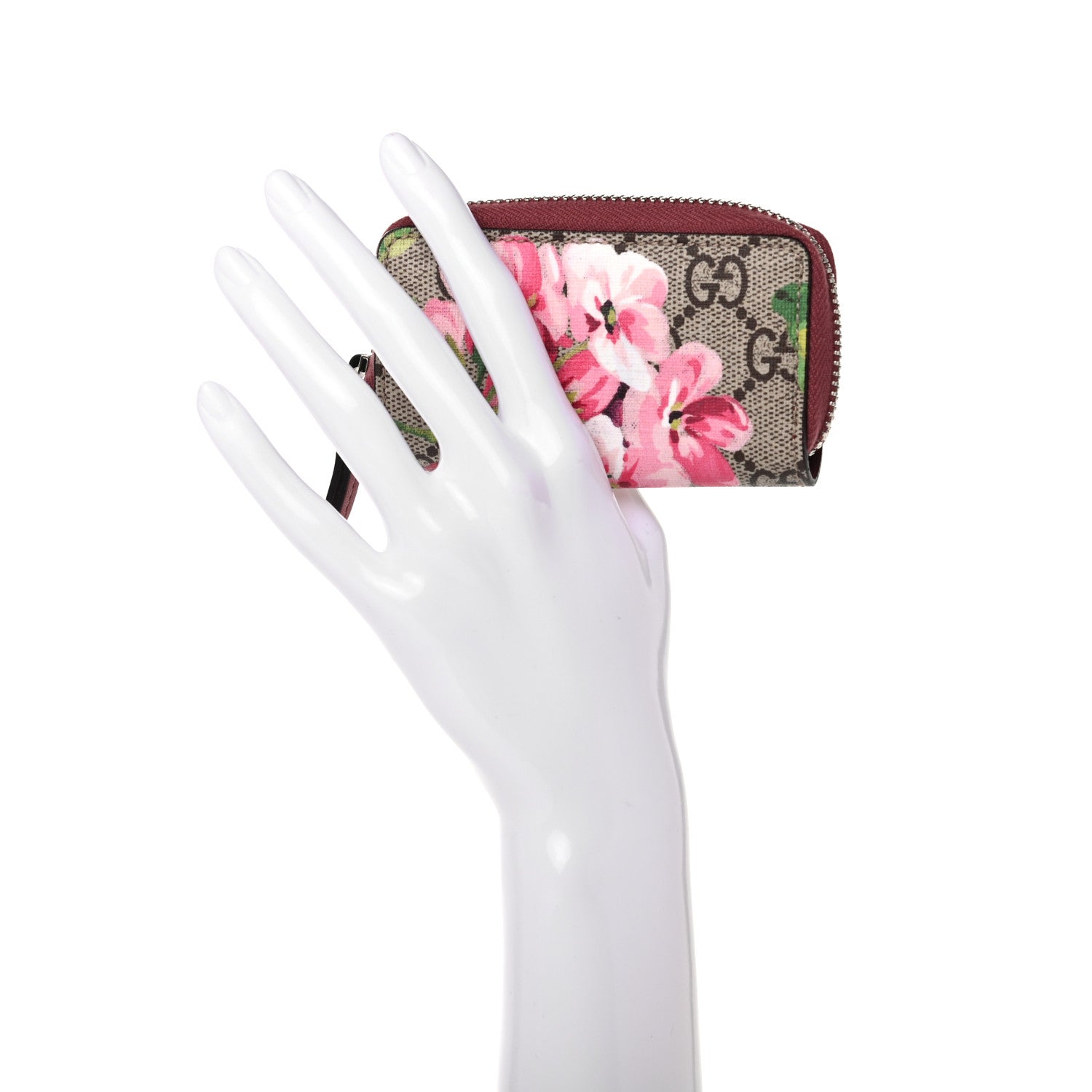 Gucci GG Supreme Monogram Blooms Zip Around Key Case Beige Multicolor Dry Rose 2 of 7