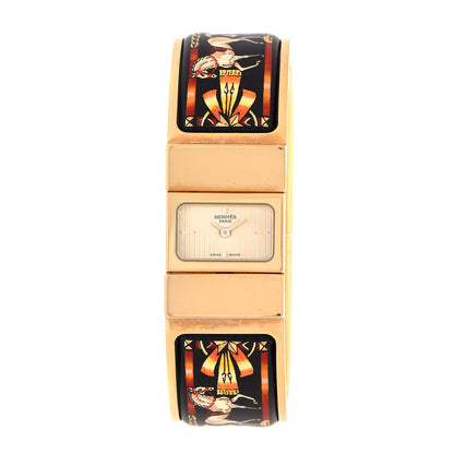 Hermes Stainless Steel Enamel 19mm Printed Horse Loquet Quartz Watch Black 1 of 5