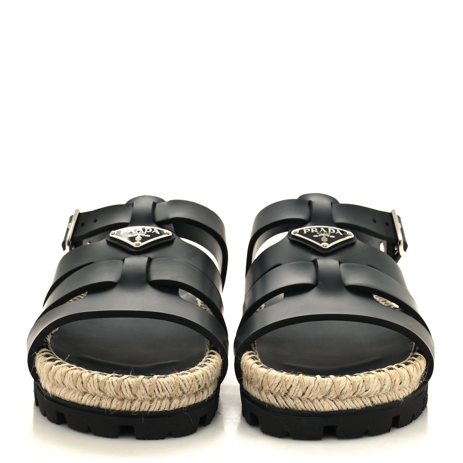 Prada Vitello Soft Rope Metal Triangle Cage Sandals 39 Black 2 of 8