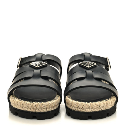 Prada Vitello Soft Rope Metal Triangle Cage Sandals 39 Black 2 of 8