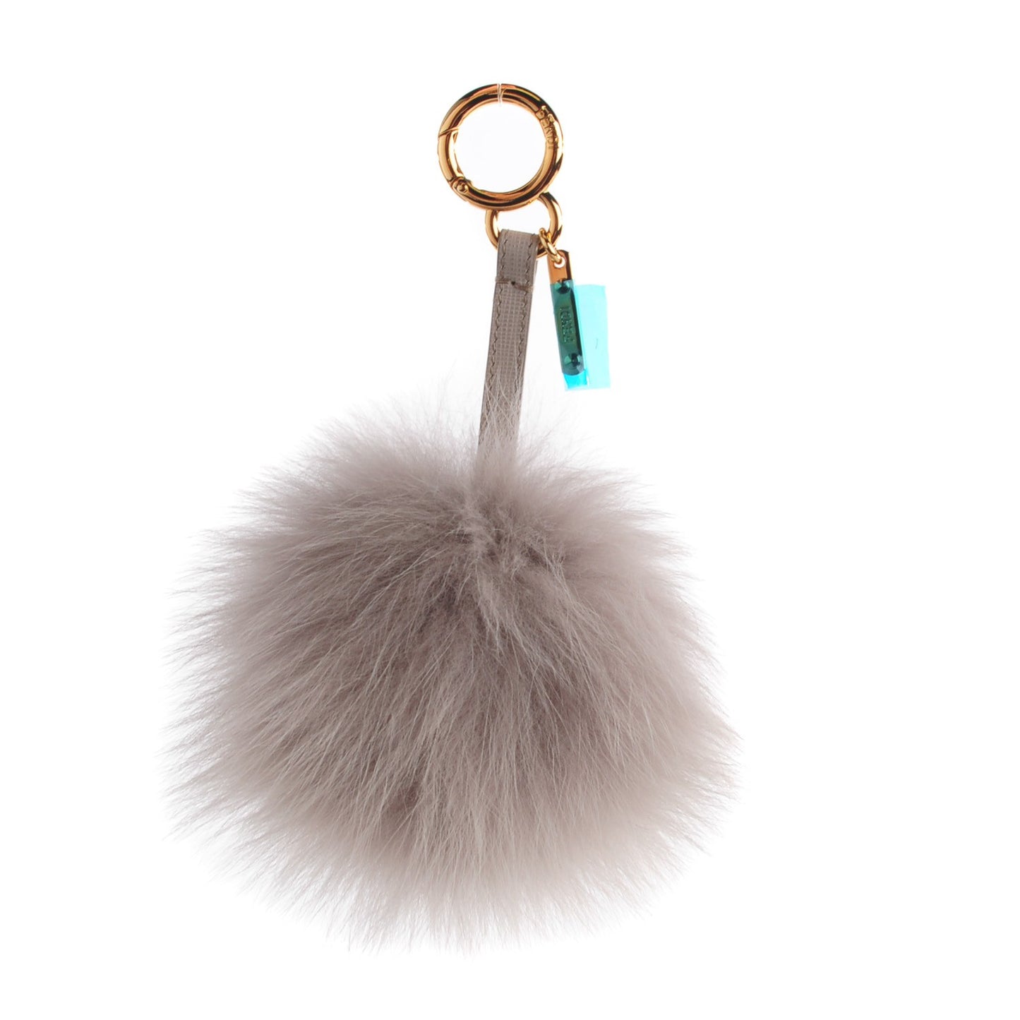 Fox Fur Vitello Elite Pom Pom Bag Charm Grigio Perla