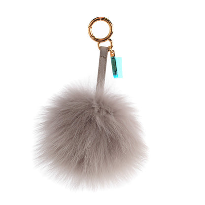 Fendi Fox Fur Vitello Elite Pom Pom Bag Charm Grigio Perla 1 of 5