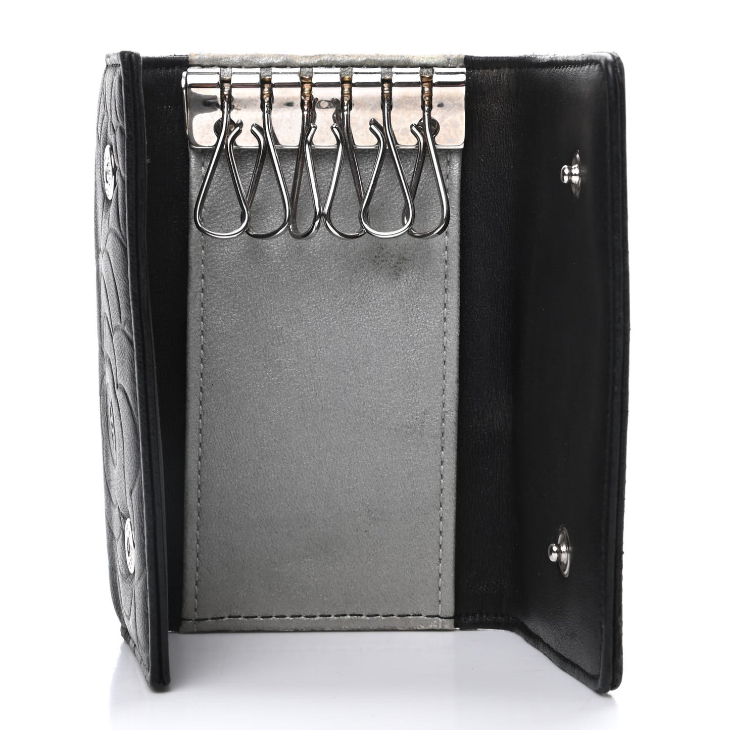 Lambskin Camellia Embossed 6 Key Holder Black