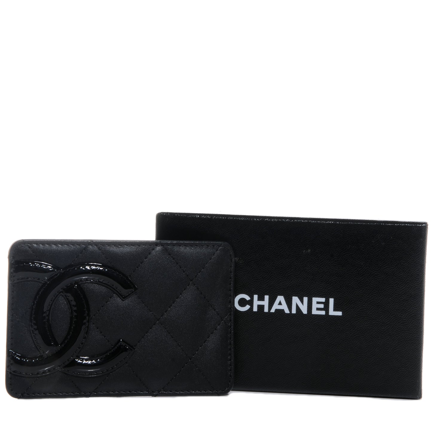 Calfskin Quilted Cambon Card Holder Black