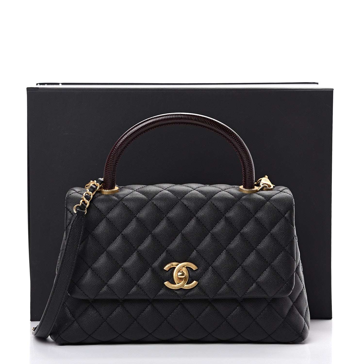 Chanel Caviar Lizard Embossed Quilted Small Coco Handle Flap Black 11 of 11