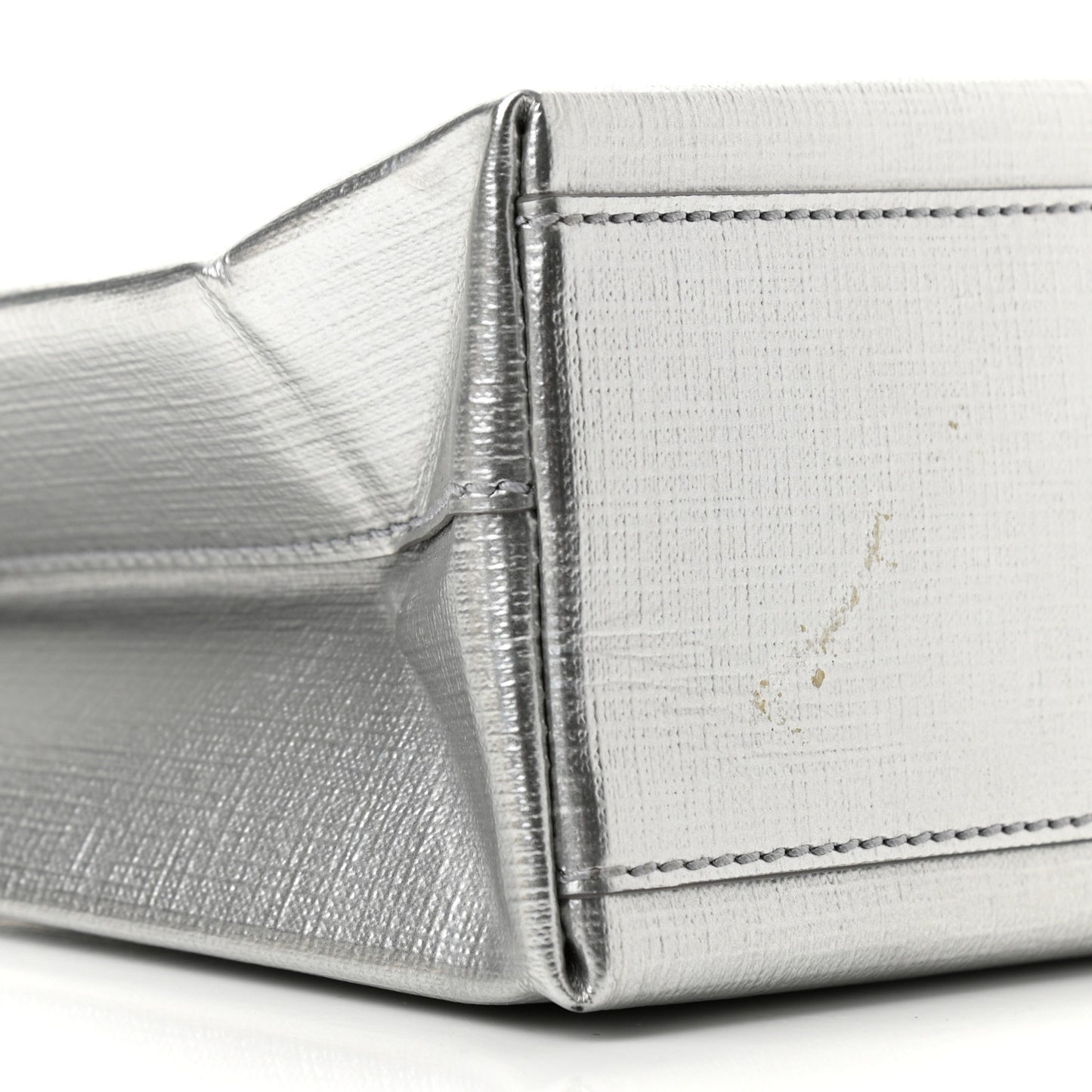 Metallic Squared Calfskin Logo North South Shopper Tote XXS Silver