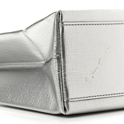 Balenciaga Metallic Squared Calfskin Logo North South Shopper Tote XXS Silver 8 of 10