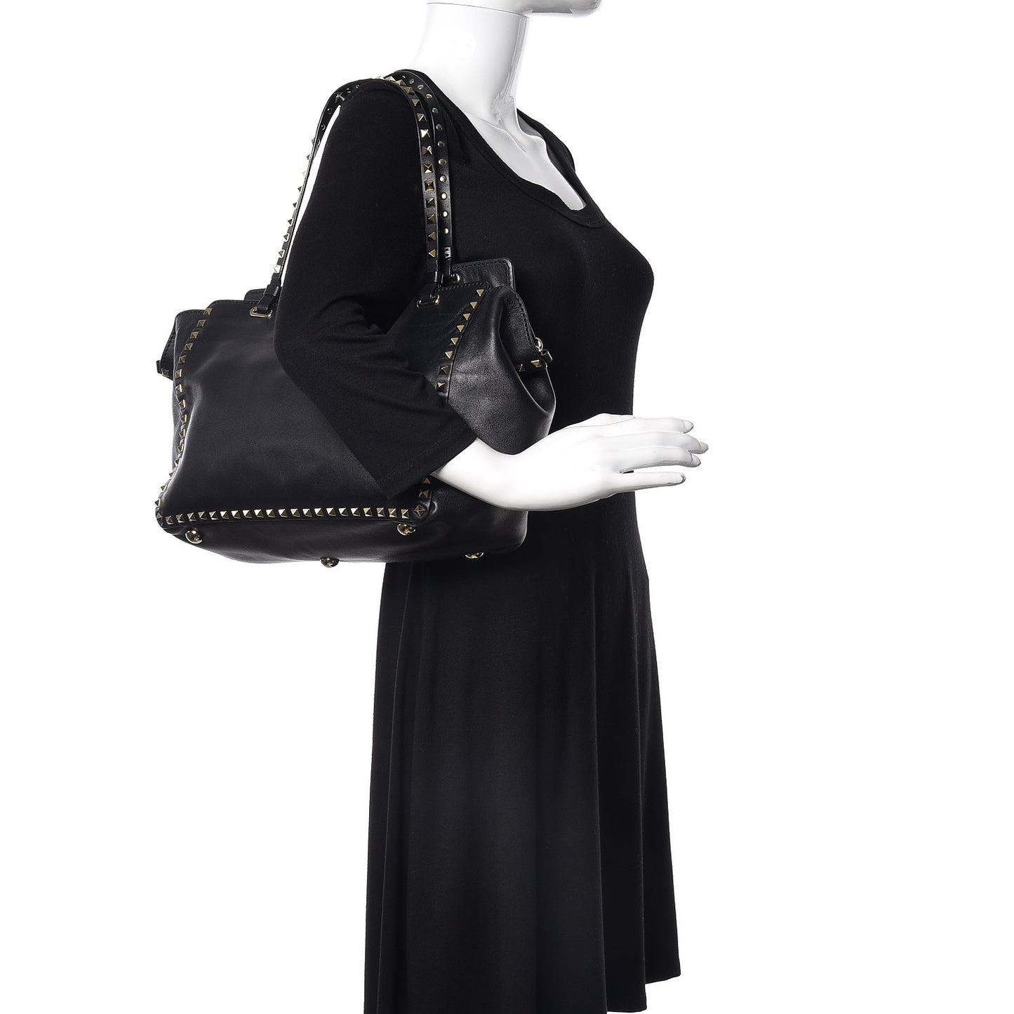 Vitello Medium Rockstud Tote Black
