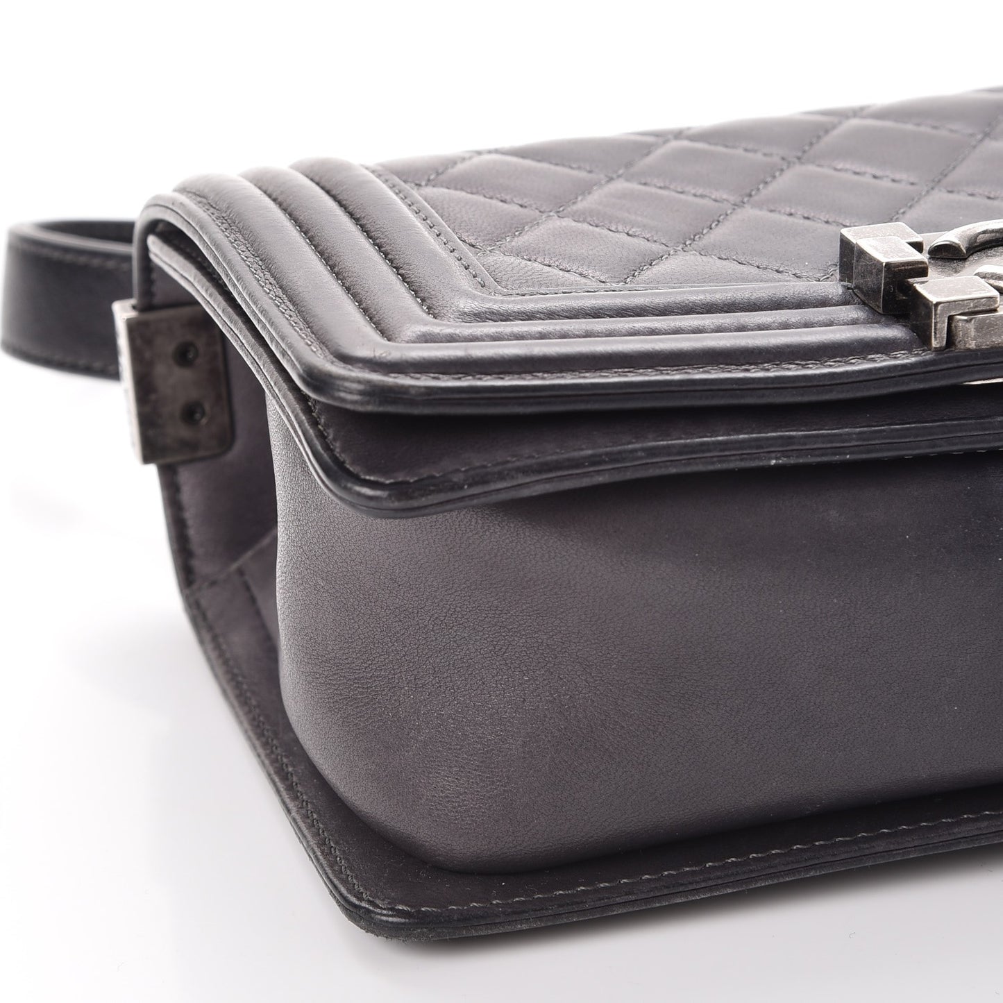 Lambskin Quilted Small Boy Flap Dark Grey