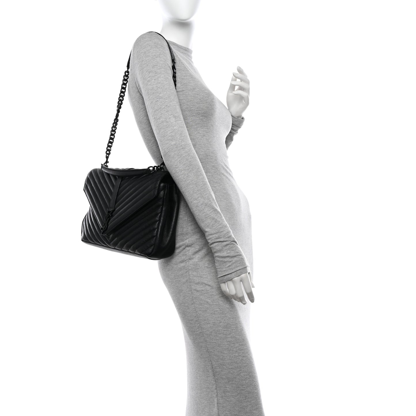 Sheepskin Matelasse Chevron Monogram Monochrome Large College Satchel Black
