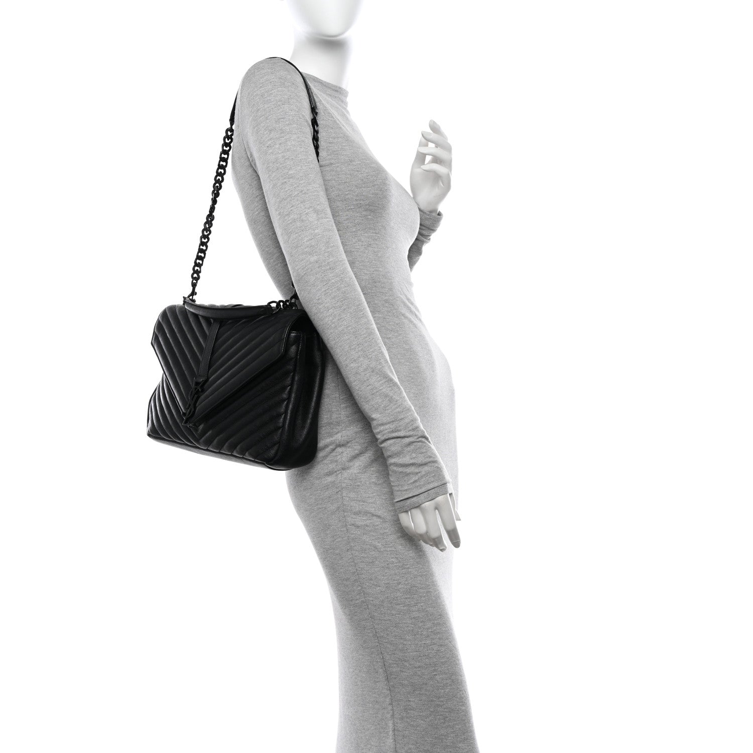 Saint Laurent Sheepskin Matelasse Chevron Monogram Monochrome Large College Satchel Black 2 of 10