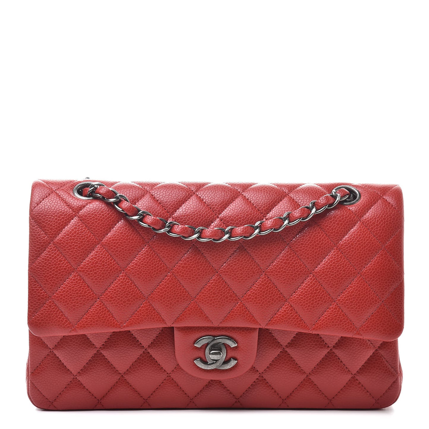 Caviar Quilted Medium Double Flap Red