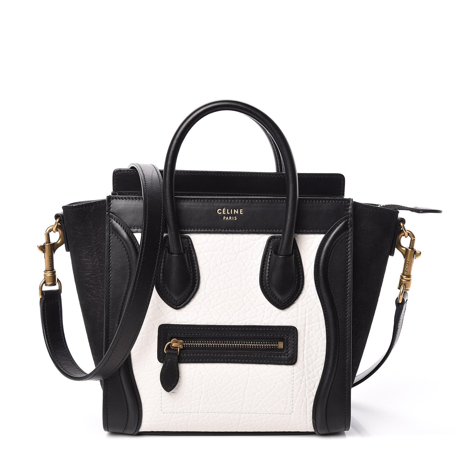 Celine Bullhide Calfskin Nubuck Bi-Color Nano Luggage Black White 1 of 9