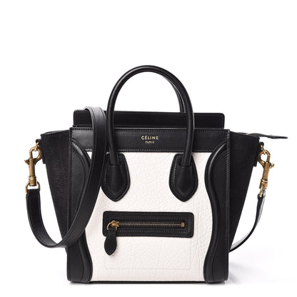 Celine Bullhide Calfskin Nubuck Bi-Color Nano Luggage Black White 1 of 9