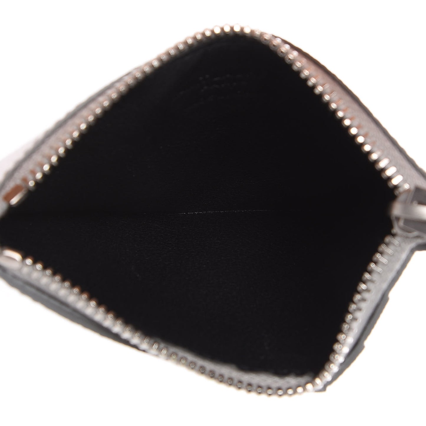 Grained Calfskin 5 Fragments Zip Pouch Card Holder Silver
