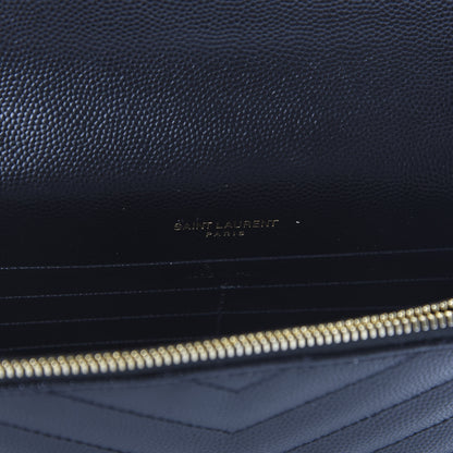 Saint Laurent Grain De Poudre Matelasse Chevron Monogram Envelope Chain Wallet Black 8 of 10