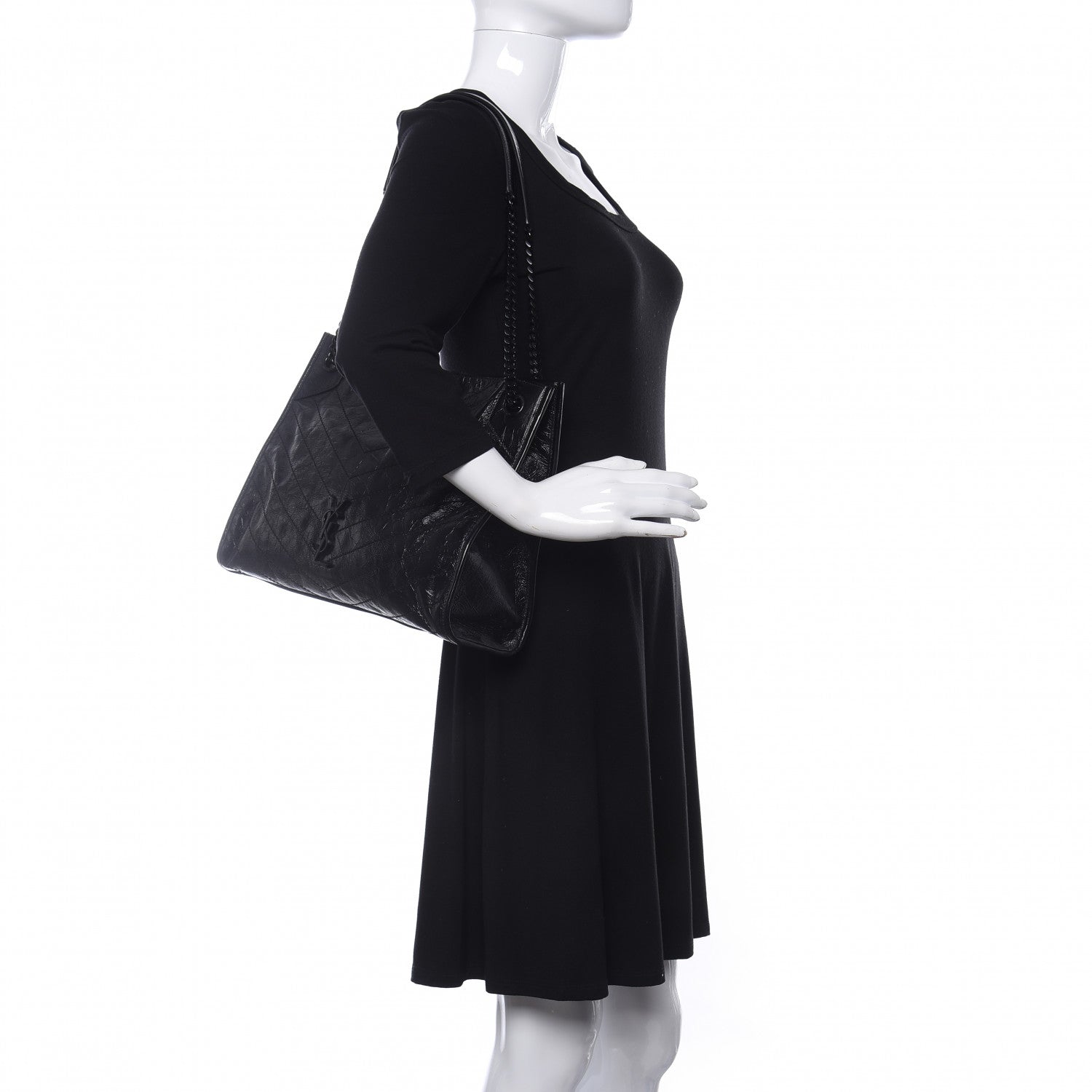 Saint Laurent Crinkled Calfskin Matelasse Monogram Medium Niki Shopper Tote Black 2 of 9