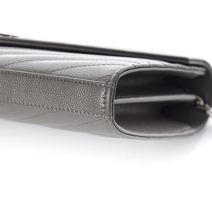 Saint Laurent Grain De Poudre Matelasse Chevron Monogram Chain Wallet Fog 6 of 11