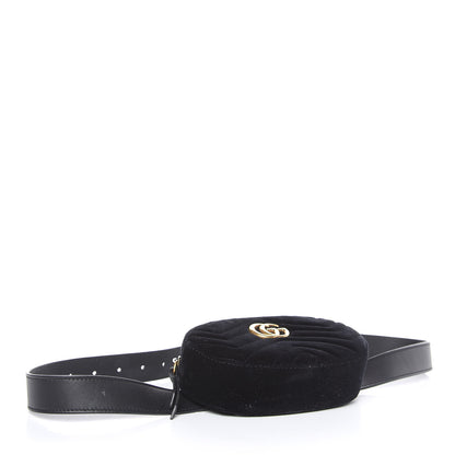 Gucci Velvet Matelasse GG Marmont Belt Bag 95 38 Black 4 of 10