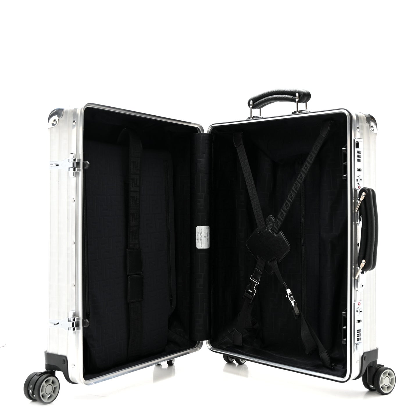 X RIMOWA Aluminum FF Print Roll Away Carry On Luggage Silver
