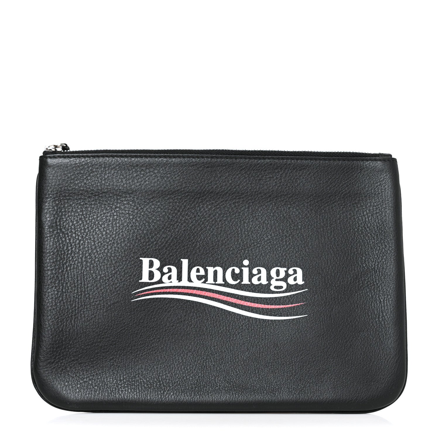 Balenciaga Calfskin Political Campaign Logo Pouch Black 1 of 8