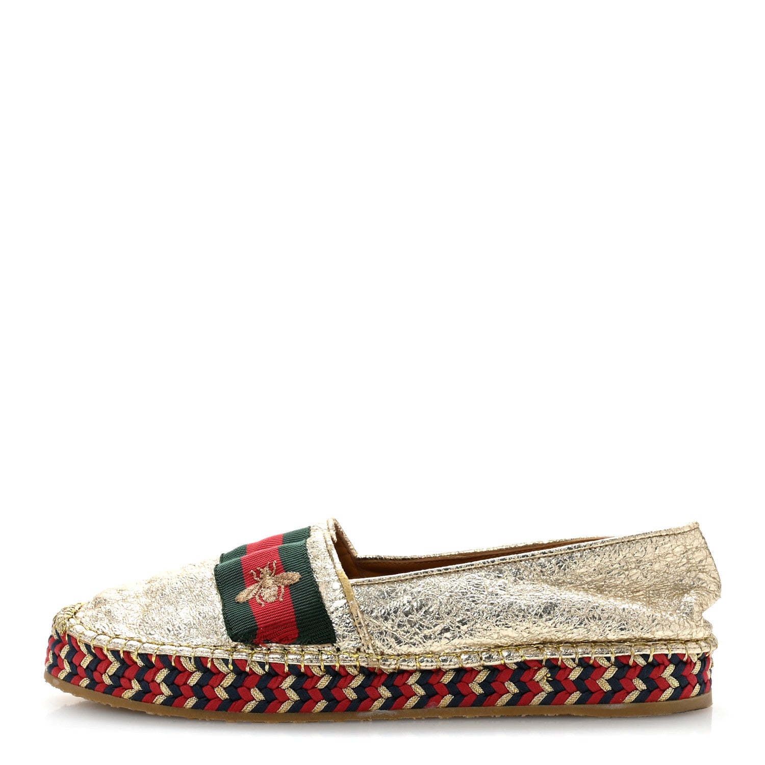 Gucci Galassia Web Bee Embroidered Espadrilles  36.5 Platino 1 of 10