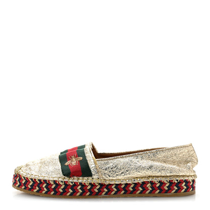 Gucci Galassia Web Bee Embroidered Espadrilles  36.5 Platino 1 of 10