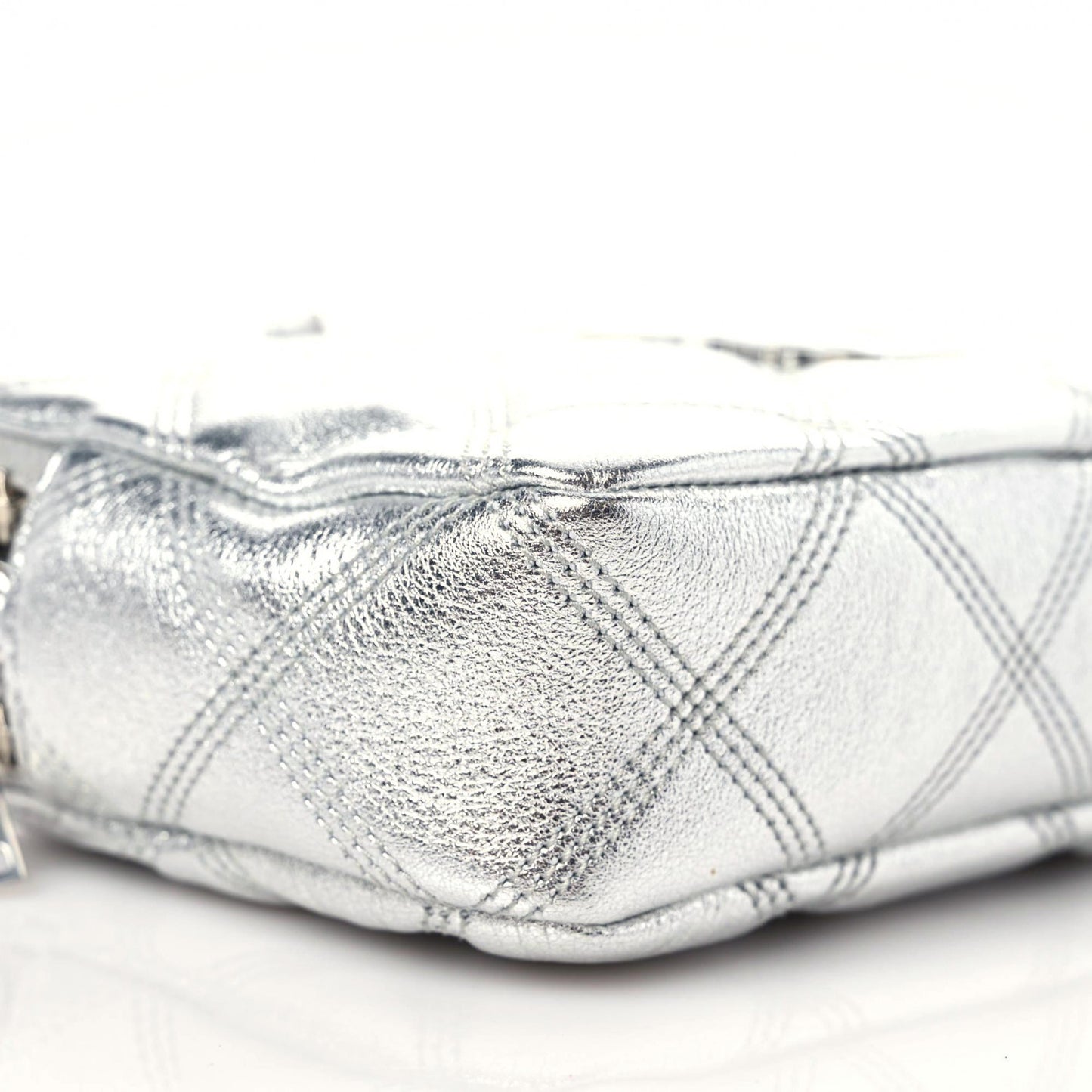 Metallic Lambskin Quilted Mini Becky Double Zip Bag Argento