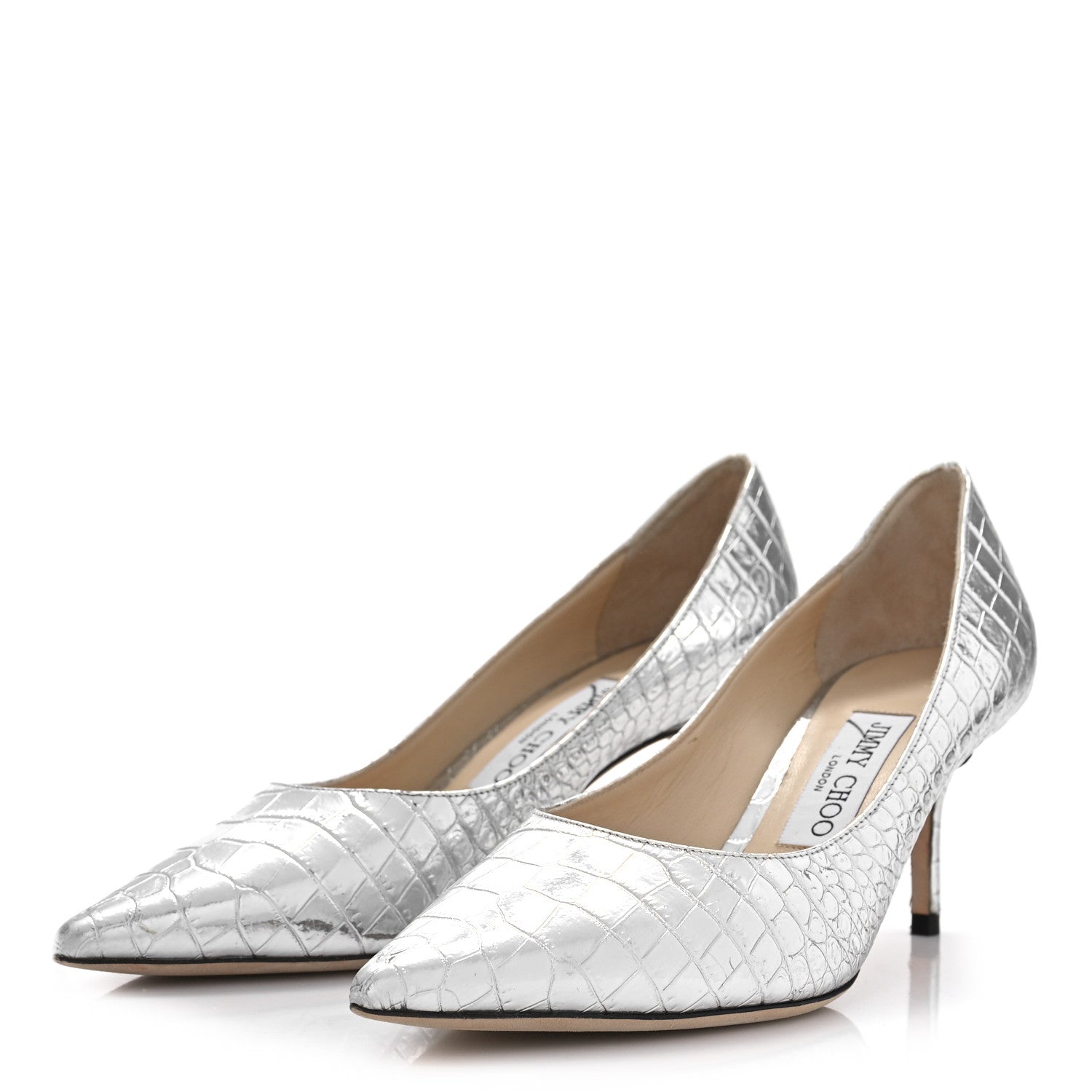 Jimmy Choo Crocodile Embossed Calfskin Love 65 Pump 37 Silver 4 of 10