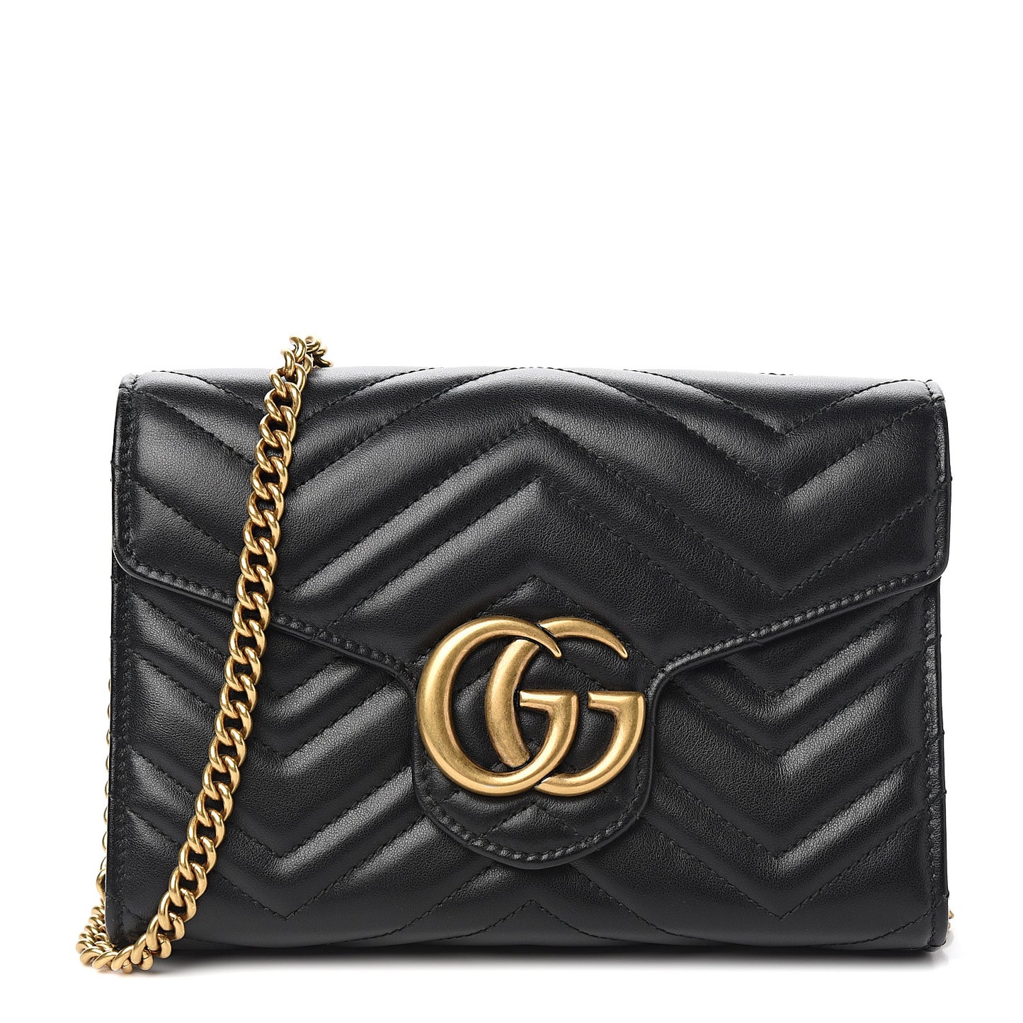 Calfskin Matelasse GG Marmont Chain Wallet Black