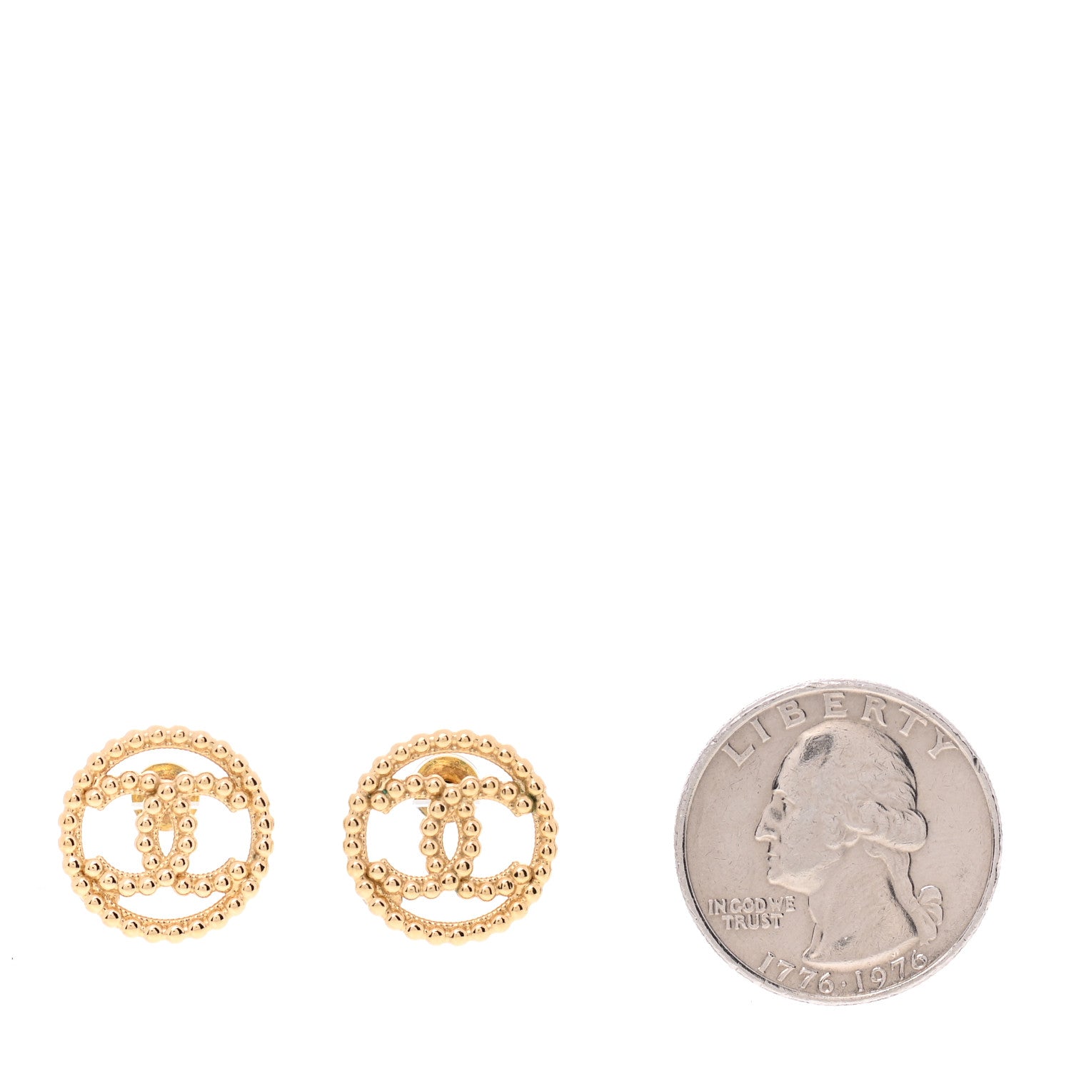 Chanel Metal Bead Round CC Stud Earrings Gold 2 of 4