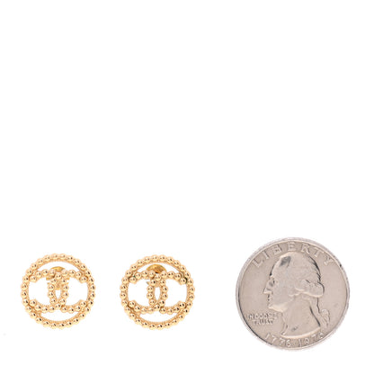 Chanel Metal Bead Round CC Stud Earrings Gold 2 of 4