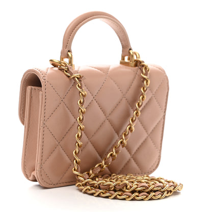 Chanel Lambskin Quilted Top Handle Flap Coin Purse With Chain Beige 3 of 11