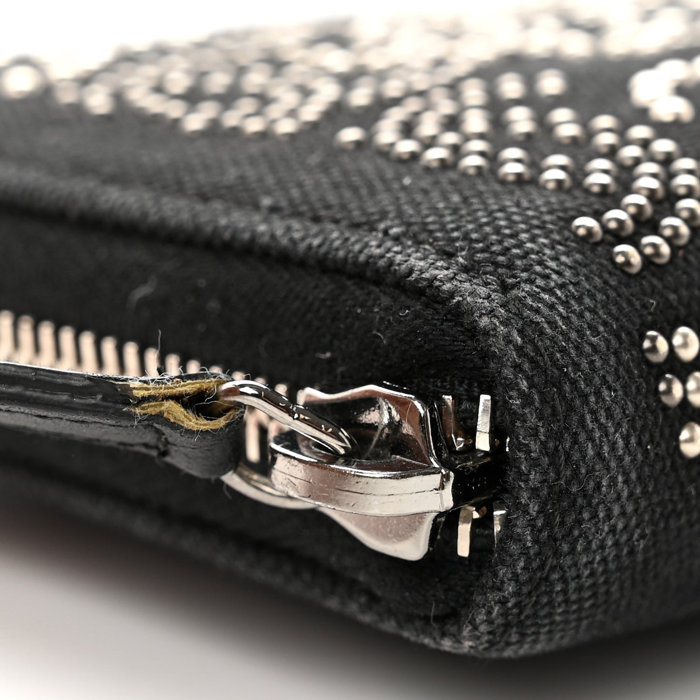 Canvas Studded CC Gusset Zip Around Wallet Black